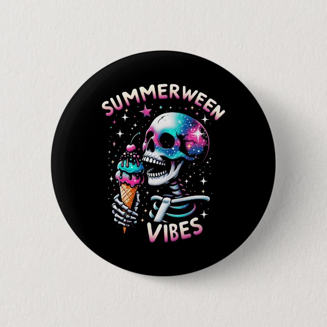 Summerween Vibes Skeleton Ice Cream Summer Hallowe Button (Front)