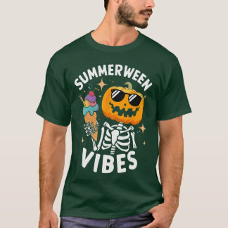 Summerween Vibes Skeleton Ice Cream Summer Vacatio T-Shirt