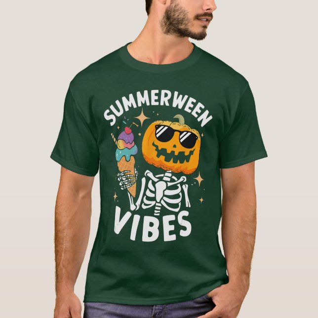 Summerween Vibes Skeleton Ice Cream Summer Vacatio T-Shirt (Front)