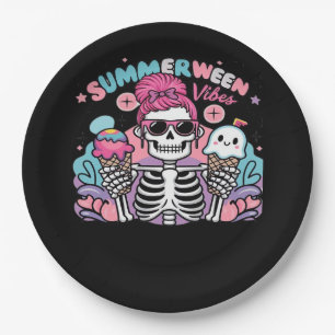 Summerween Vibes Skeleton IceCream Summer Vacation Paper Plates