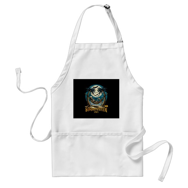 Summerween Vibes Skeleton Pumpkin Skeleton Summer  Adult Apron (Front)