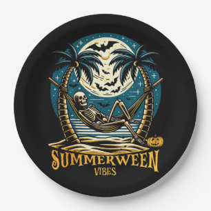 Summerween Vibes Skeleton Pumpkin Skeleton Summer Paper Plates