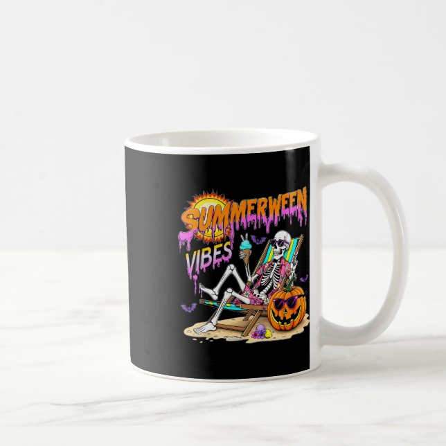 Summerween Vibes Skeleton Pumpkin Spooky Vacation  Coffee Mug (Right)