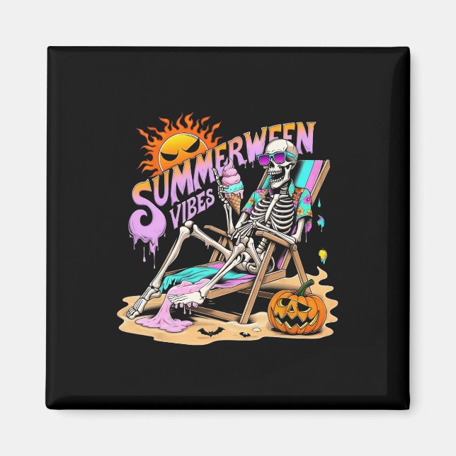 Summerween Vibes Skeleton Pumpkin Spooky Vacation  Magnet (Front)