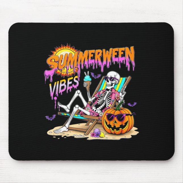 Summerween Vibes Skeleton Pumpkin Spooky Vacation  Mouse Pad (Front)