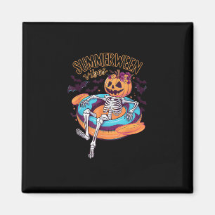 Summerween Vibes Skeleton Pumpkin Summer Vacation Magnet
