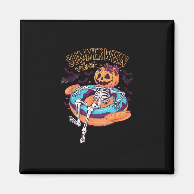 Summerween Vibes Skeleton Pumpkin Summer Vacation Magnet (Front)
