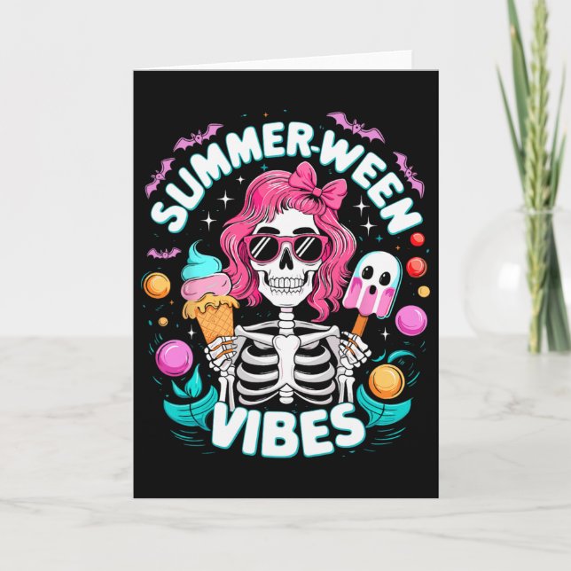Summerween Vibes Skeleton Spooky Vacation Hallowee Card (Front)