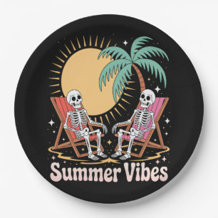 Summerween Vibes Skeleton Summer Vacation Beach Paper Plates