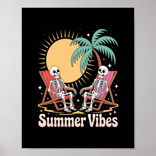 Summerween Vibes Skeleton Summer Vacation Beach Poster (Front)