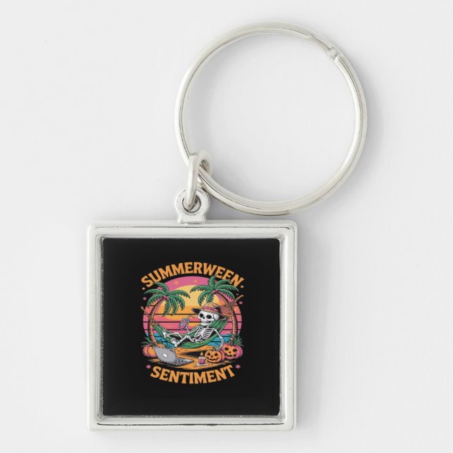Summerween Vibes, Skeleton Summer Vacation, Summer Keychain (Front)
