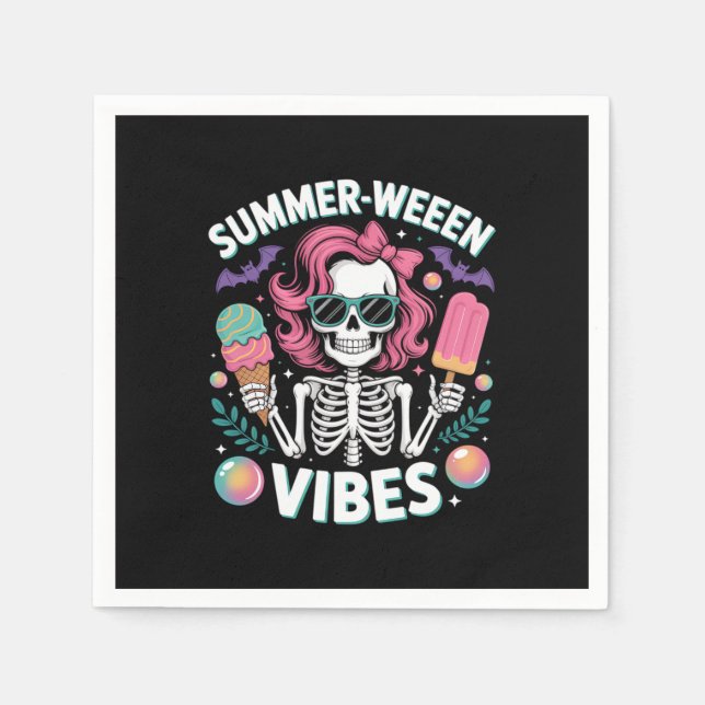 Summerween Vibes Skeleton Vacation Halloween Summe Napkins (Front)