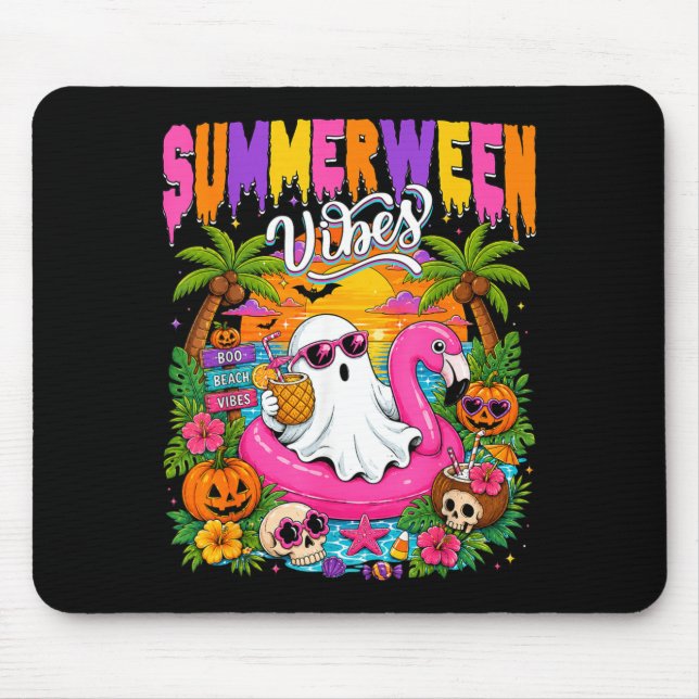Summerween Vibes Spooky Ghost Beach Summer Mouse Pad (Front)