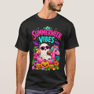 Summerween Vibes Spooky Ghost Unicorn Halloween Be T-Shirt