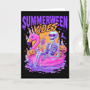 Summerween Vibes Spooky Skeleton Flamingo Pool Hal Card