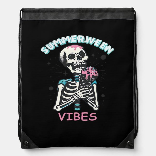 Summerween Vibes Spooky Summer Pumpkin Classic Drawstring Bag (Front)