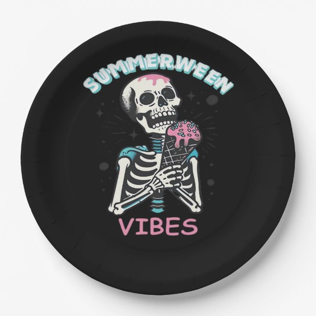 Summerween Vibes Spooky Summer Pumpkin Classic Paper Plates (Front)