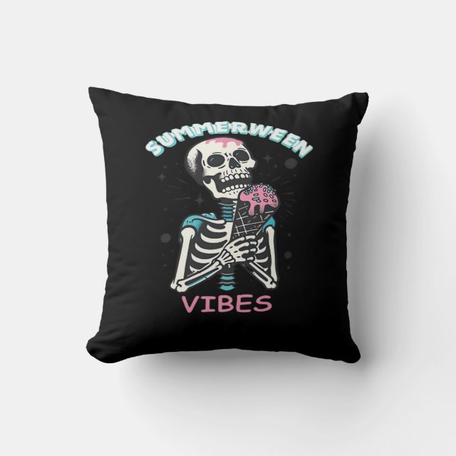 Summerween Vibes Spooky Summer Pumpkin Classic Throw Pillow (Front)