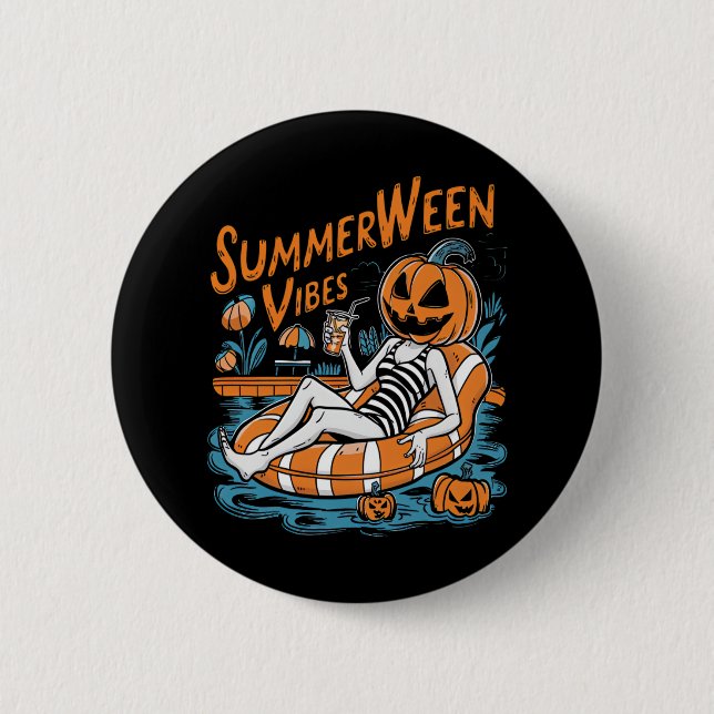 Summerween Vibes Spooky Summer Pumpkin Cute Button (Front)