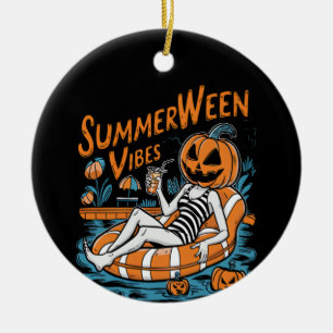 Summerween Vibes Spooky Summer Pumpkin Cute Ceramic Ornament