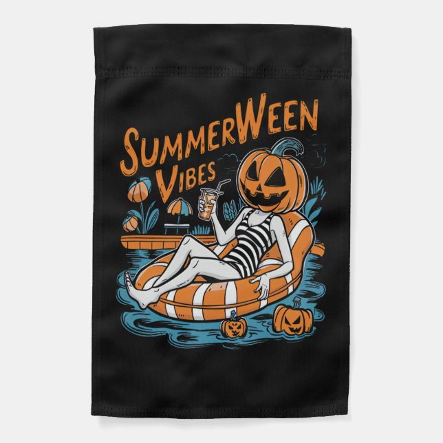 Summerween Vibes Spooky Summer Pumpkin Cute Garden Flag (Front)