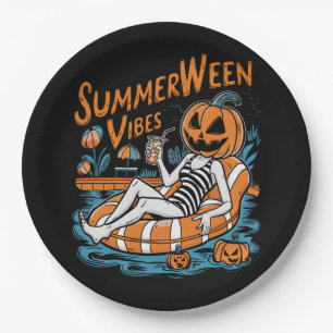 Summerween Vibes Spooky Summer Pumpkin Cute Paper Plates