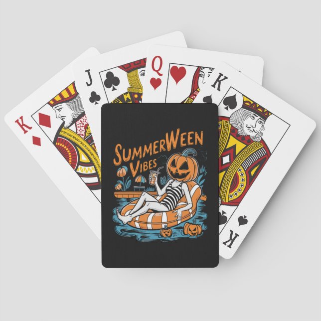 Summerween Vibes Spooky Summer Pumpkin Cute Poker Cards (Back)