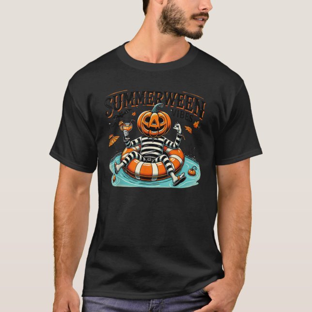 Summerween Vibes Spooky Summer Pumpkin T Shirt (Front)