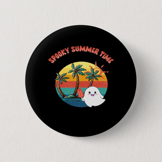 Summerween Vibes - Spooky Summer Time Classic Button (Front)