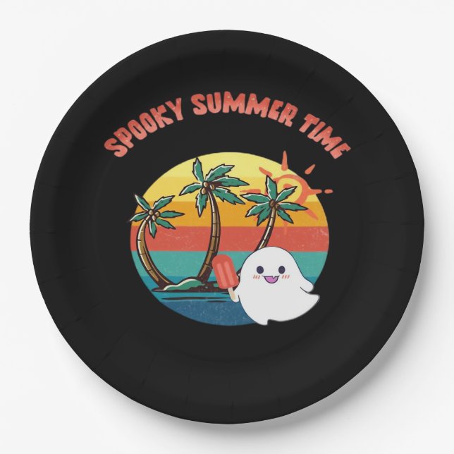 Summerween Vibes - Spooky Summer Time Classic Paper Plates (Front)