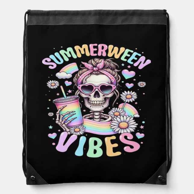Summerween Vibes Sweet Skeleton Girl Summer Hallow Drawstring Bag (Front)
