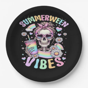Summerween Vibes Sweet Skeleton Girl Summer Hallow Paper Plates