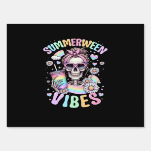 Summerween Vibes Sweet Skeleton Girl Summer Hallow Sign