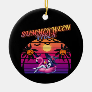 Summerween Vibes Witch Flamingo Float, Witch Summe Ceramic Ornament