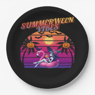 Summerween Vibes Witch Flamingo Float, Witch Summe Paper Plates