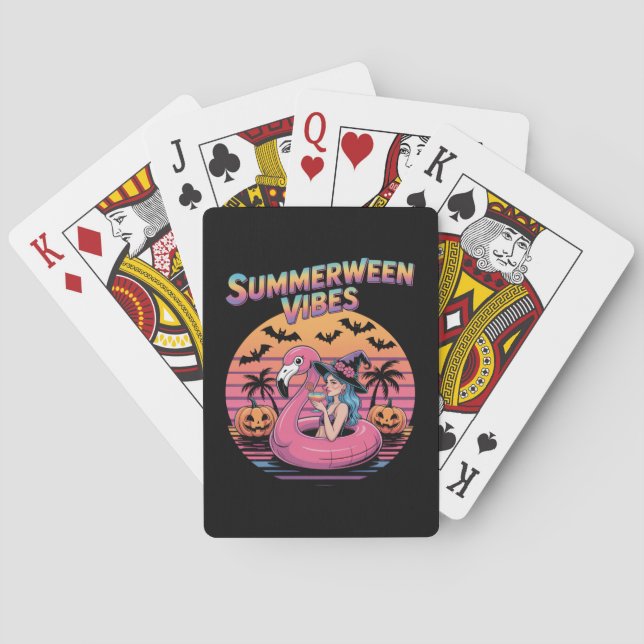 Summerween Vibes Witch Flamingo Poker Cards (Back)