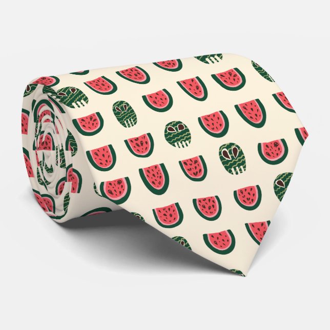 Summerween Watermelon Skull  Neck Tie (Rolled)