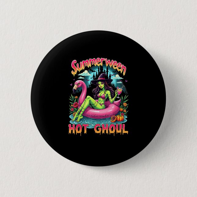 Summerween Witch Vibes Vacation Halloween Funny Pa Button (Front)