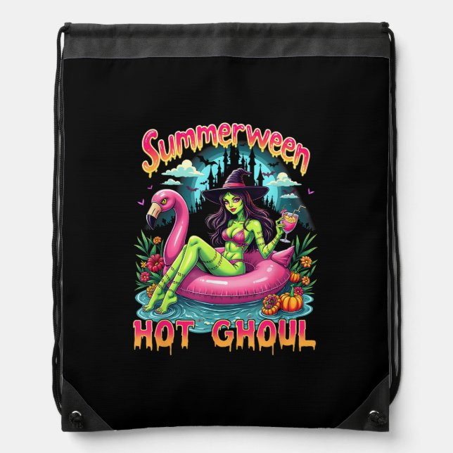 Summerween Witch Vibes Vacation Halloween Funny Pa Drawstring Bag (Front)