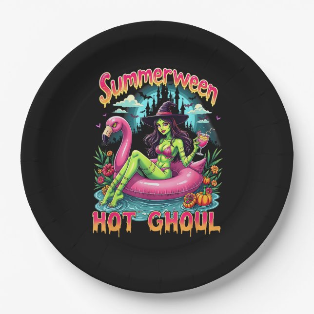 Summerween Witch Vibes Vacation Halloween Funny Pa Paper Plates (Front)
