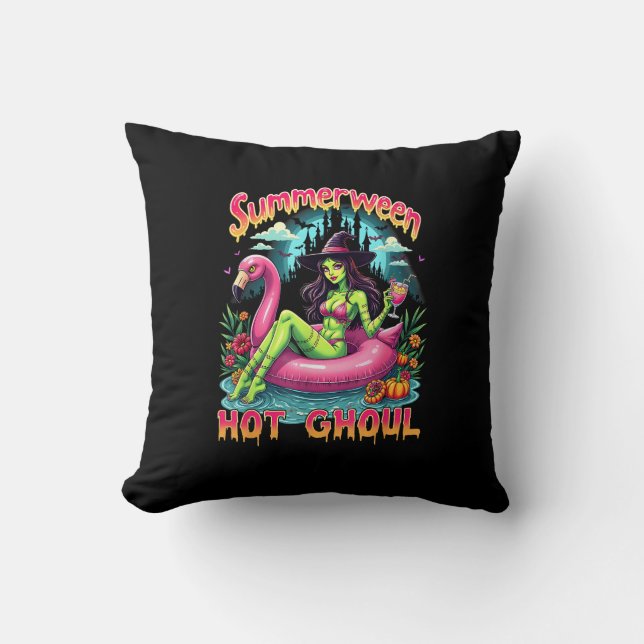 Summerween Witch Vibes Vacation Halloween Funny Pa Throw Pillow (Front)