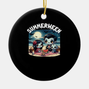 Summerween With A Family Of Vampires At The Beach  Ceramic Ornament