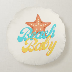 Summery Beach Baby Word Art Round Pillow