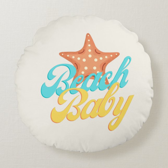 Summery Beach Baby Word Art   Round Pillow (Front)