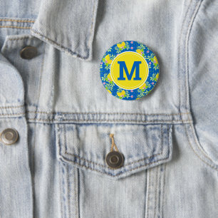 Summery Blue and Yellow Lemons Floral Button