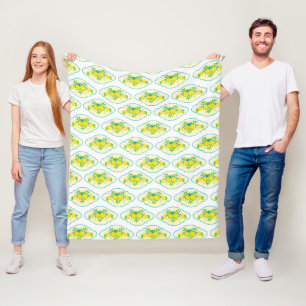 Summery Blue and Yellow Lemons Floral Pattern Fleece Blanket