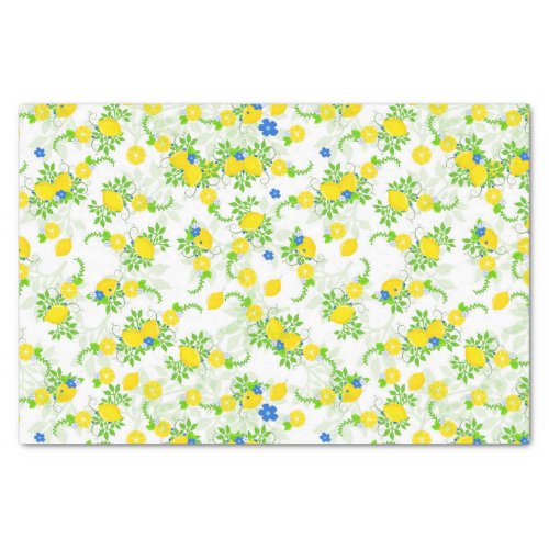 Summery Blue and Yellow Lemons Floral Pattern Tissue Paper