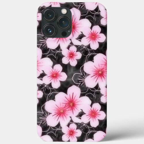 Summery Bright Pastel Pink Hibiscus Floral Pattern iPhone 13 Pro Max Case