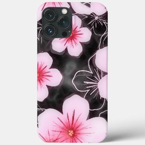 Summery Bright Pastel Pink Hibiscus Floral Pattern iPhone 13 Pro Max Case
