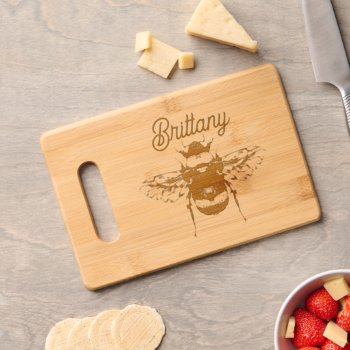 Summery Bumblebee Bee & Script Name Cutting Board by GrudaHomeDecor at Zazzle
